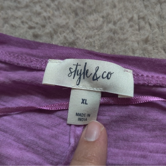 Style & Co. Seamed High-Low Top Long Sleeve Asymmetrical Tunic Pink Purple Tee - Picture 4 of 8